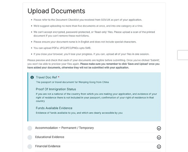 Upload Document VFS Global options