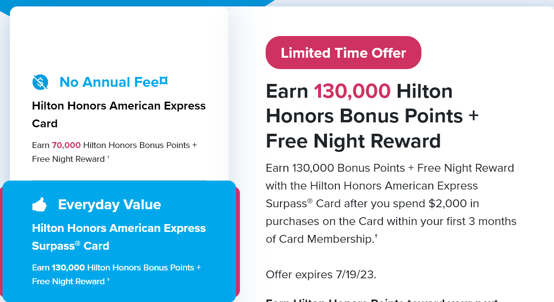 AmEx Hilton Surpass 130k 1FN Offer 